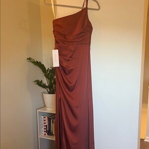 NWT Azazie One-Shoulder Bridesmaid or Wedding Guest Dress in Terracota